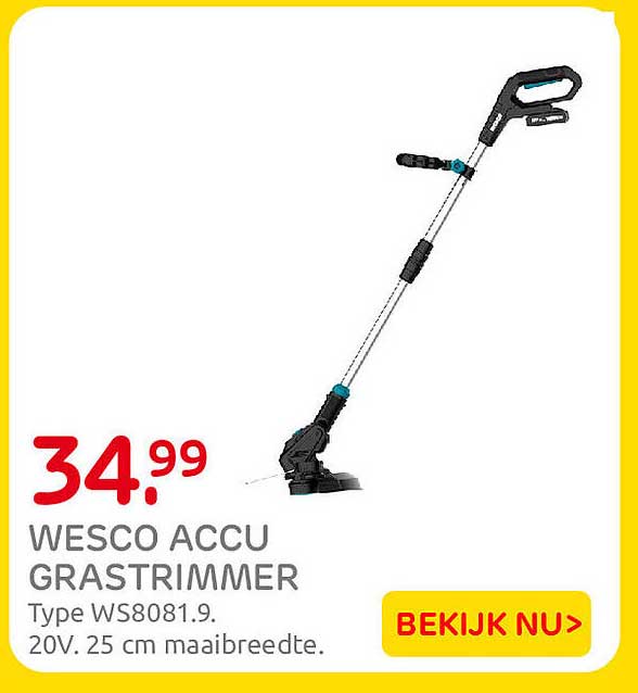 WESCO ACCU GRASTRIMMER Type WS8081.9. 20V. 25 cm maaibreedte.