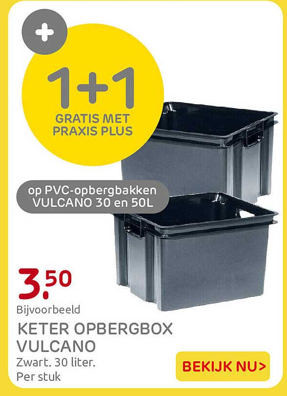 1+1 GRATIS MET PRAXIS PLUS op PVC-opbergbakken VULCANO 30 en 50L