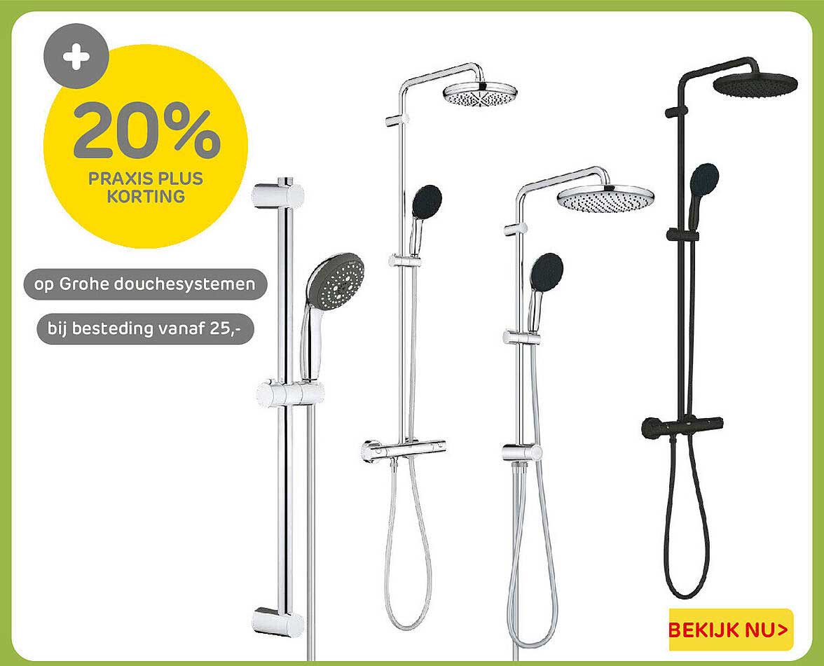 20% Praxis Plus korting op Grohe douchesystemen bij besteding vanaf 25,-