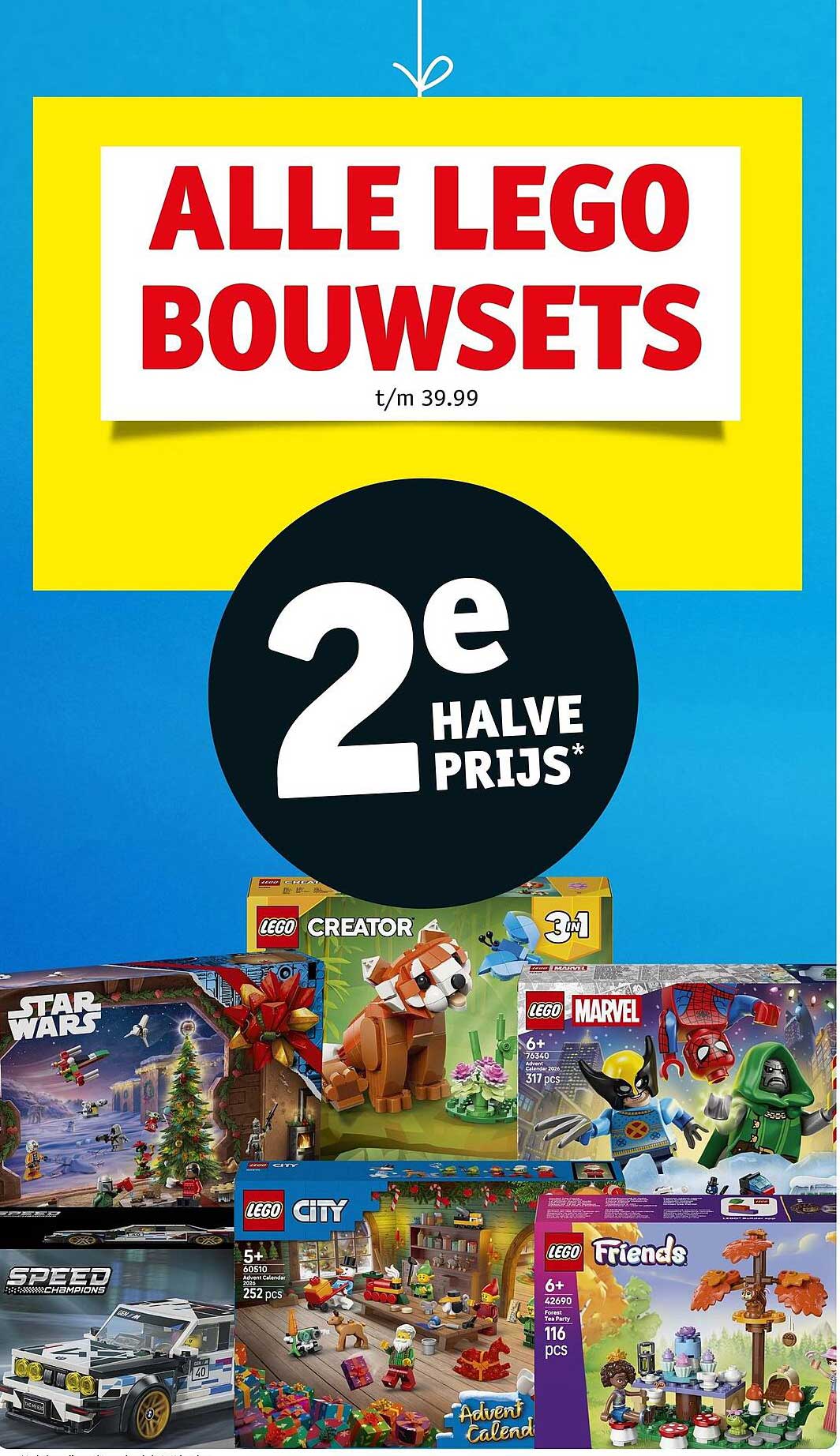 ALLE LEGO BOUWSETS t/m 39.99 2e HALVE PRIJS*