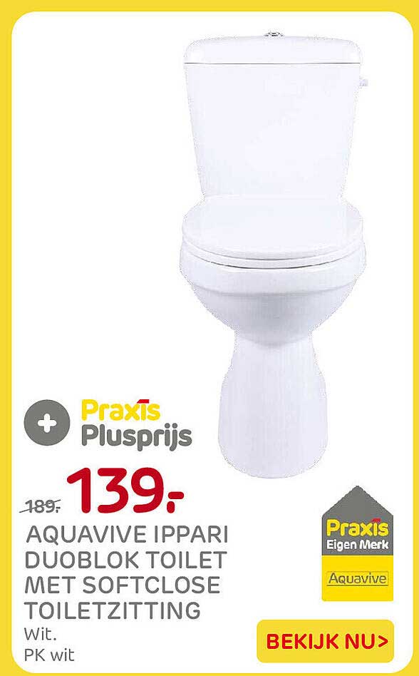 AQUAVIVE IPPARI DUOBLOK TOILET MET SOFTCLOSE TOILETZITTING