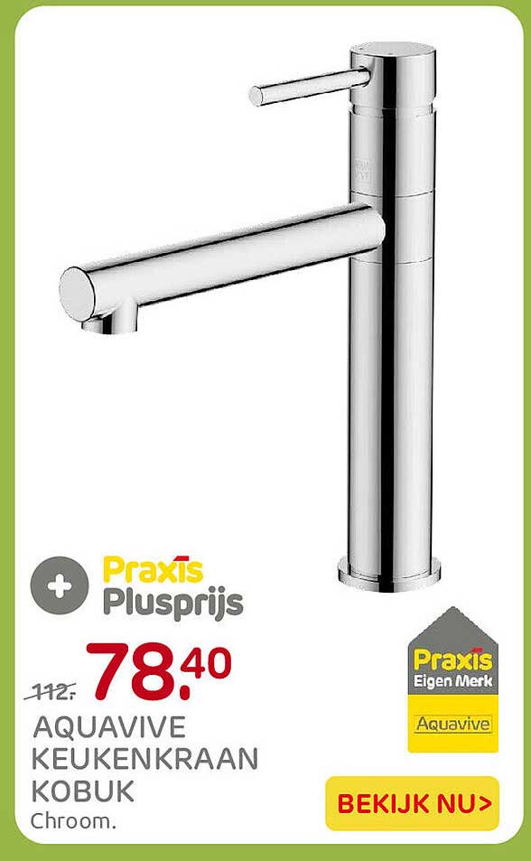 AQUAVIVE KEUKENKRAAN KOBUK Chroom. Praxis Plusprijs