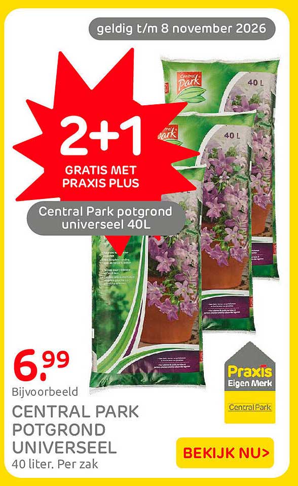Central Park potgrond universeel 40L 2+1 gratis met Praxis Plus