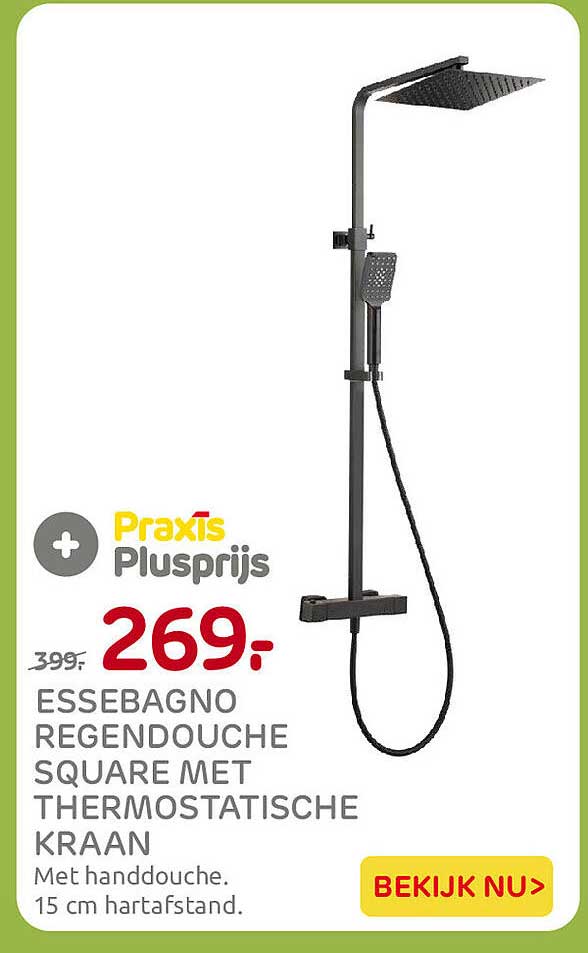 ESSEBAGNO REGENDOUCHE SQUARE MET THERMOSTATISCHE KRAAN