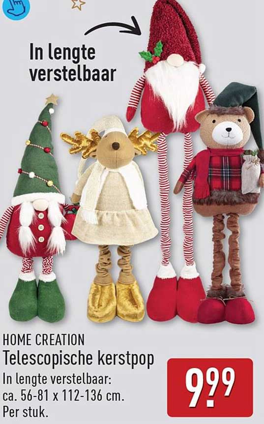 HOME CREATION Telescopische kerstpop In lengte verstelbaar: ca. 56-81 x 112-136 cm. Per stuk.