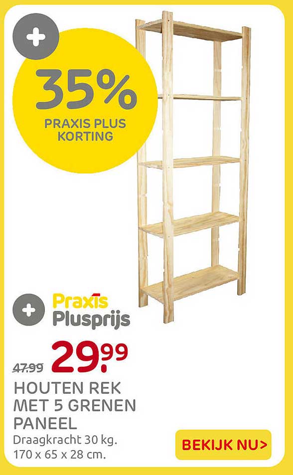 Houten rek met 5 grepen paneel
