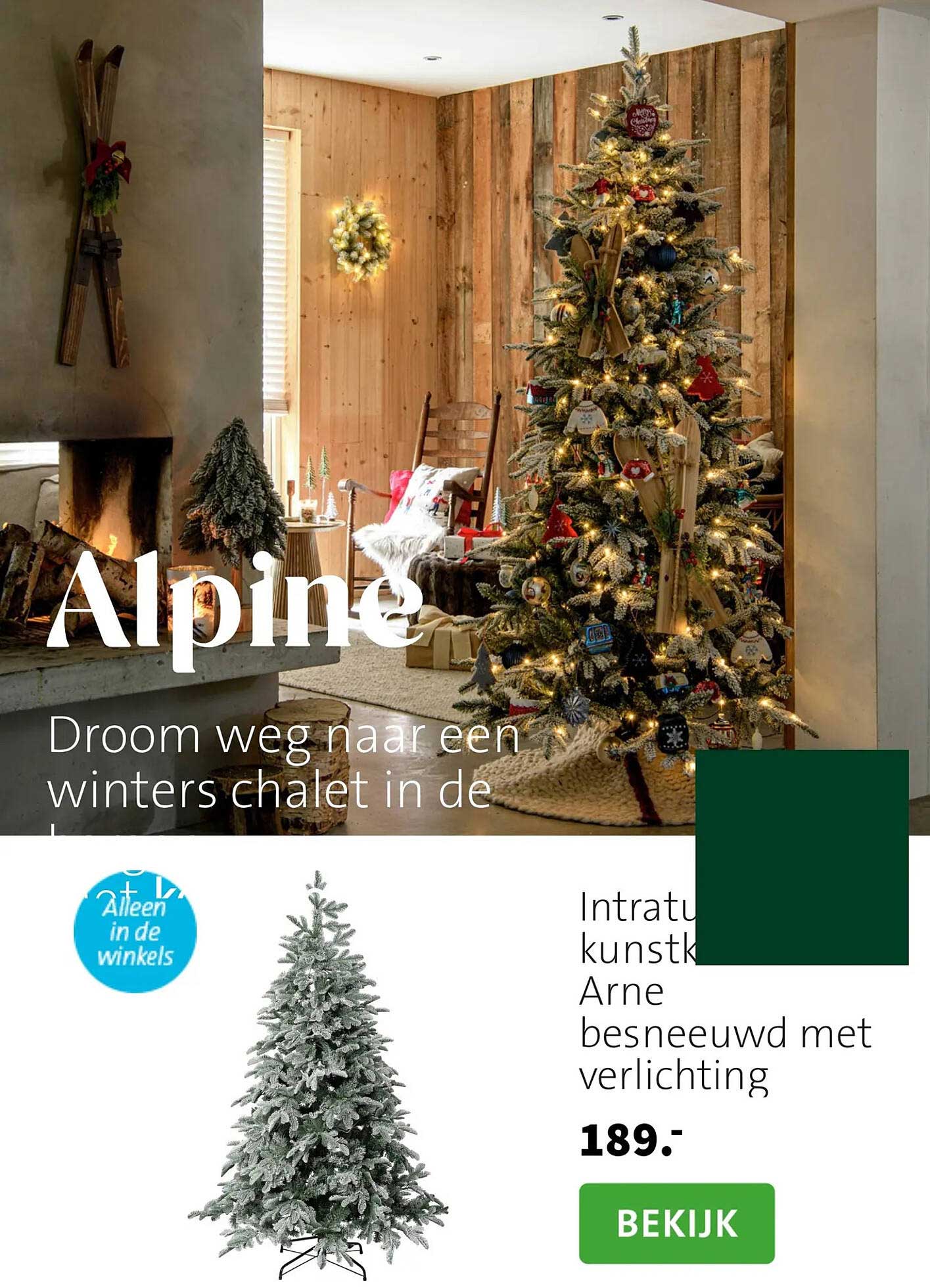 Intratuin kunstkerstboom Arne besneeuwd met verlichting