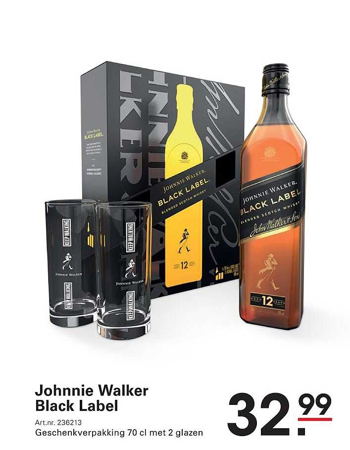 Johnnie Walker Black Label Geschenkverpakking 70 cl met 2 glazen