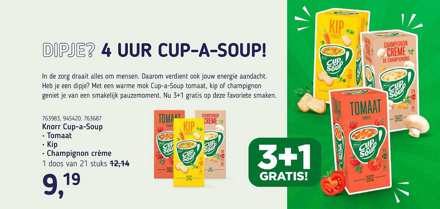 Knorr Cup-a-Soup Tomaat • Kip • Champignon crème 3+1 gratis!