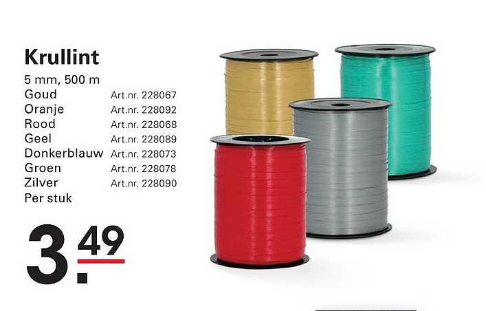 Krullint 5 mm, 500 m Goud Oranje Rood Geel Donkerblauw Groen Zilver Per stuk