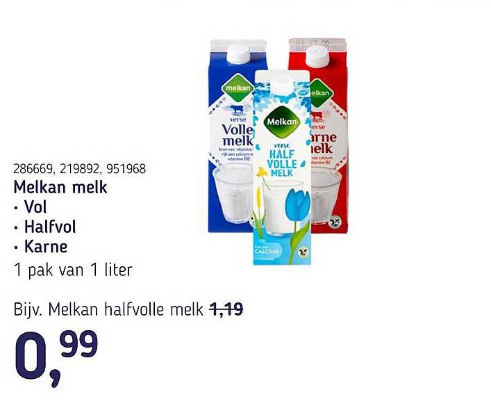 Melkan melk • Vol • Halfvol • Karne