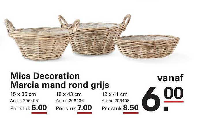 Mica Decoration Marcia mand rond grijs
