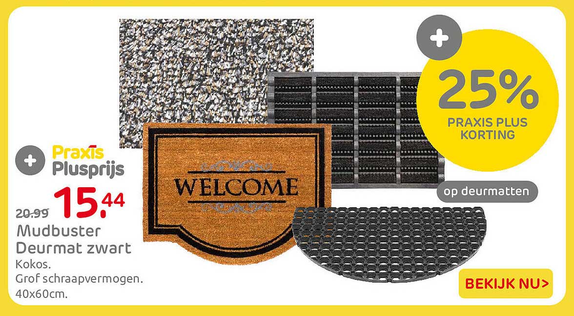 Mudbuster Deurmat zwart 25% Praxis Plus korting