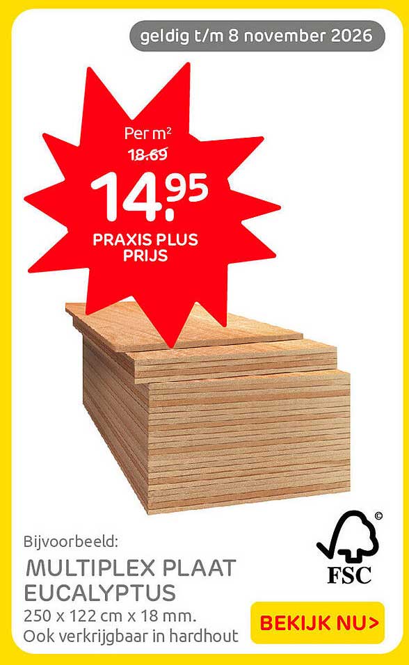 MULTIPLEX PLAAT EUCALYPTUS