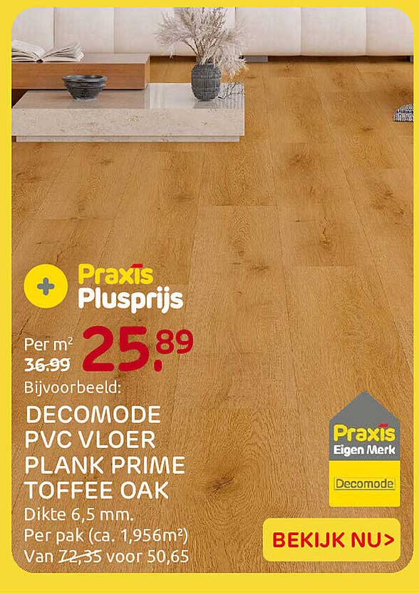 Praxis Plusprijs DECOMODE PVC VLOER PLANK PRIME TOFFEE OAK
