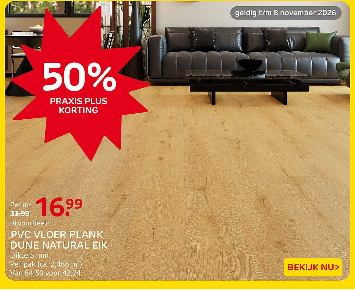 PVC VLOER PLANK DUNE NATURAL EIK 50% PRAXIS PLUS KORTING