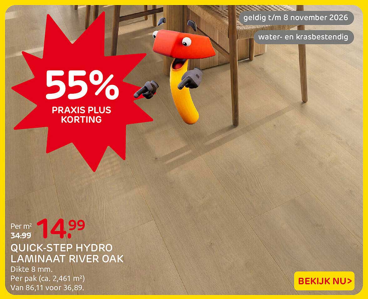 QUICK-STEP HYDRO LAMINAAT RIVER OAK 55% PRAXIS PLUS KORTING