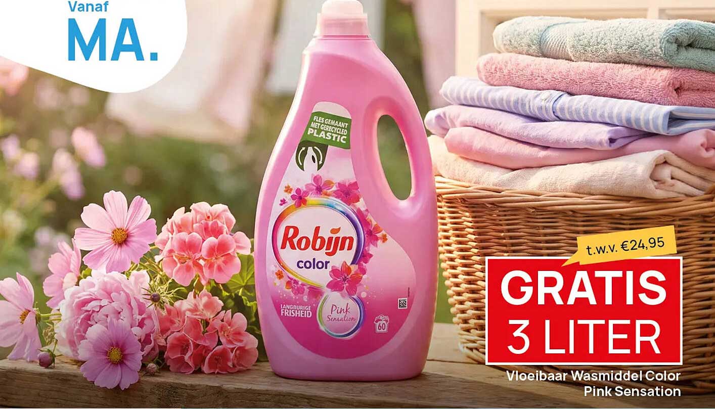 Robijn color Pink Sensation Vloeibaar Wasmiddel Color Pink Sensation GRATIS 3 LITER