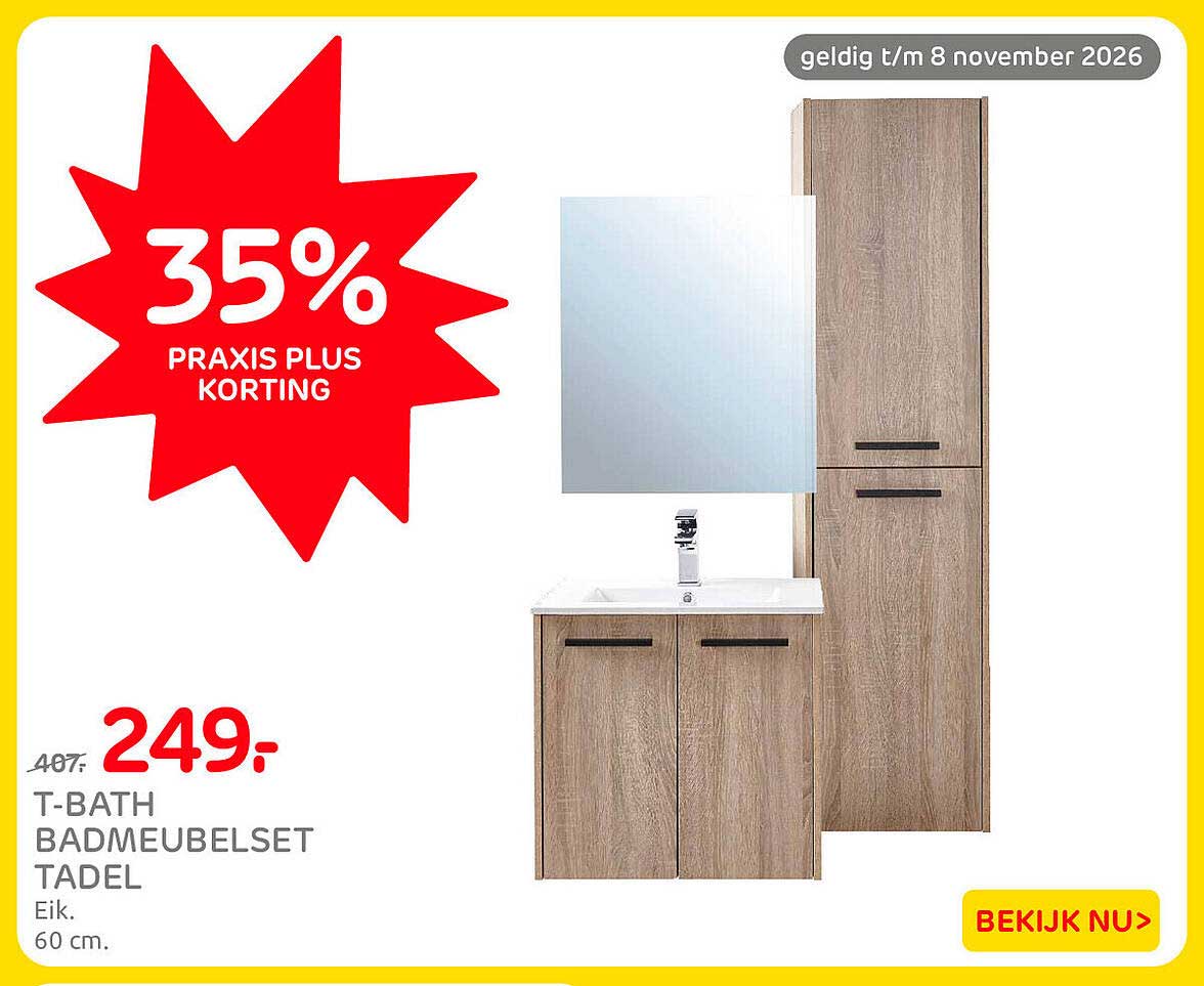 T-BATH BADMEUBELSET TADEL Eik. 60 cm. 35% PRAXIS PLUS KORTING