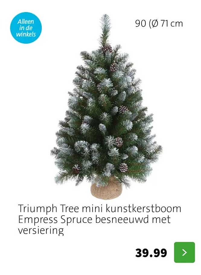 Triumph Tree mini kunstkerstboom Empress Spruce besneeuwd met versiering