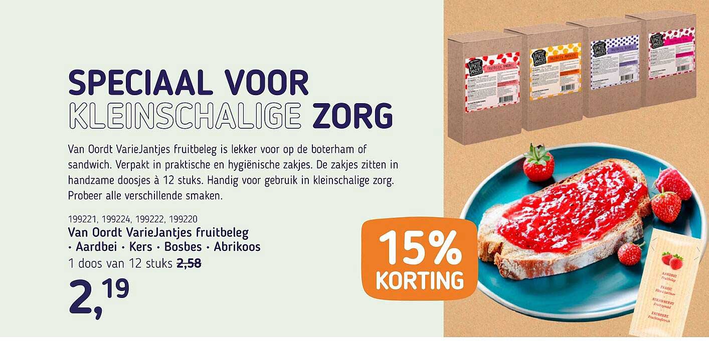 Van Oordt VarieJantjes fruitbeleg • Aardbei • Kers • Bosbes • Abrikoos 15% KORTING