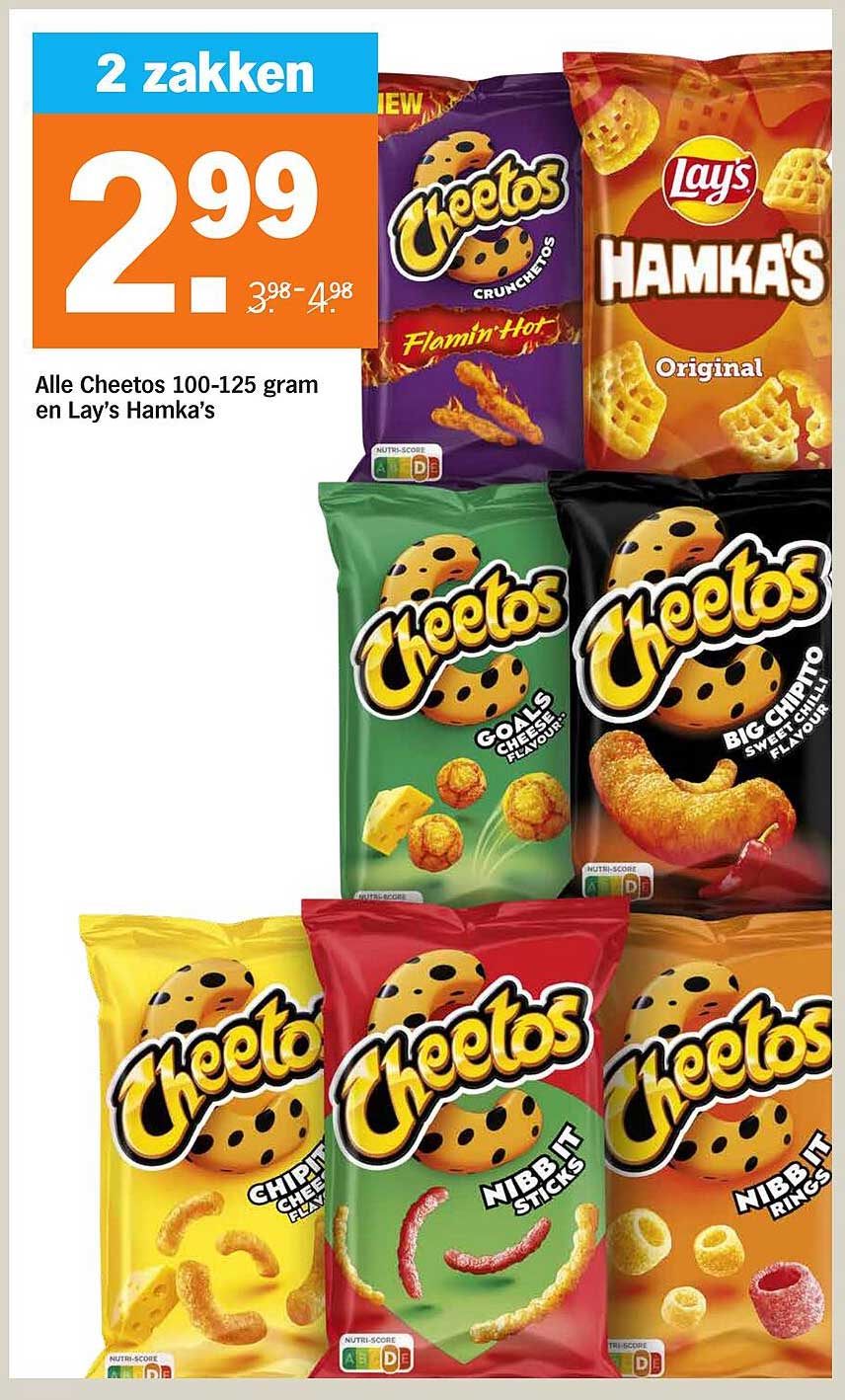2 zakken Cheetos en Lay's Hamka's voor €2,99
