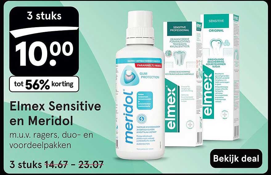 3 stuks Elmex Sensitive en Meridol voor slechts 10,00 tot 56% korting