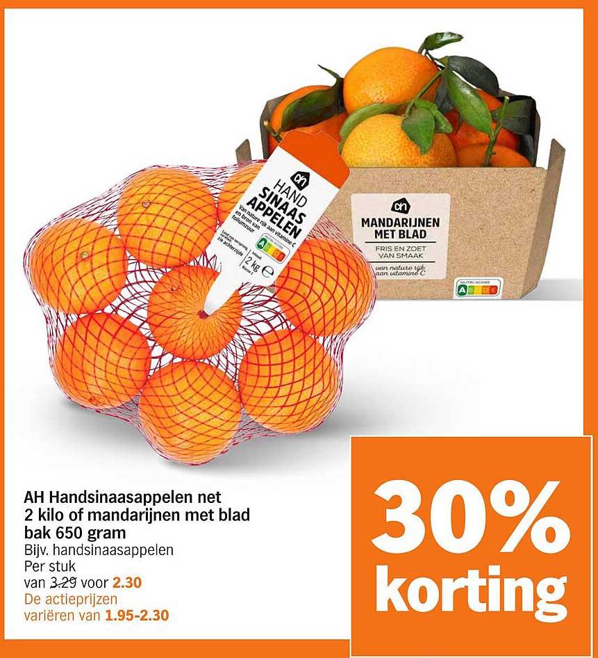AH Handsinaasappelen net 2 kilo of mandarijnen met blad 650 gram