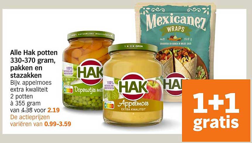 Alle Hak potten 330-370 gram, pakken en stazakken