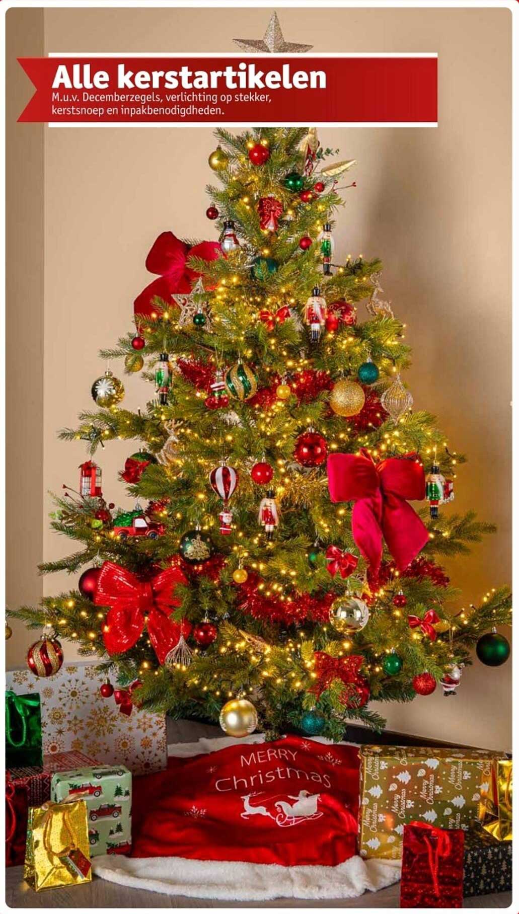 Alle kerstartikelen  M.u.v. Decemberzegels, verlichting op stekker, kerst snoep en inpakbenodigheden.