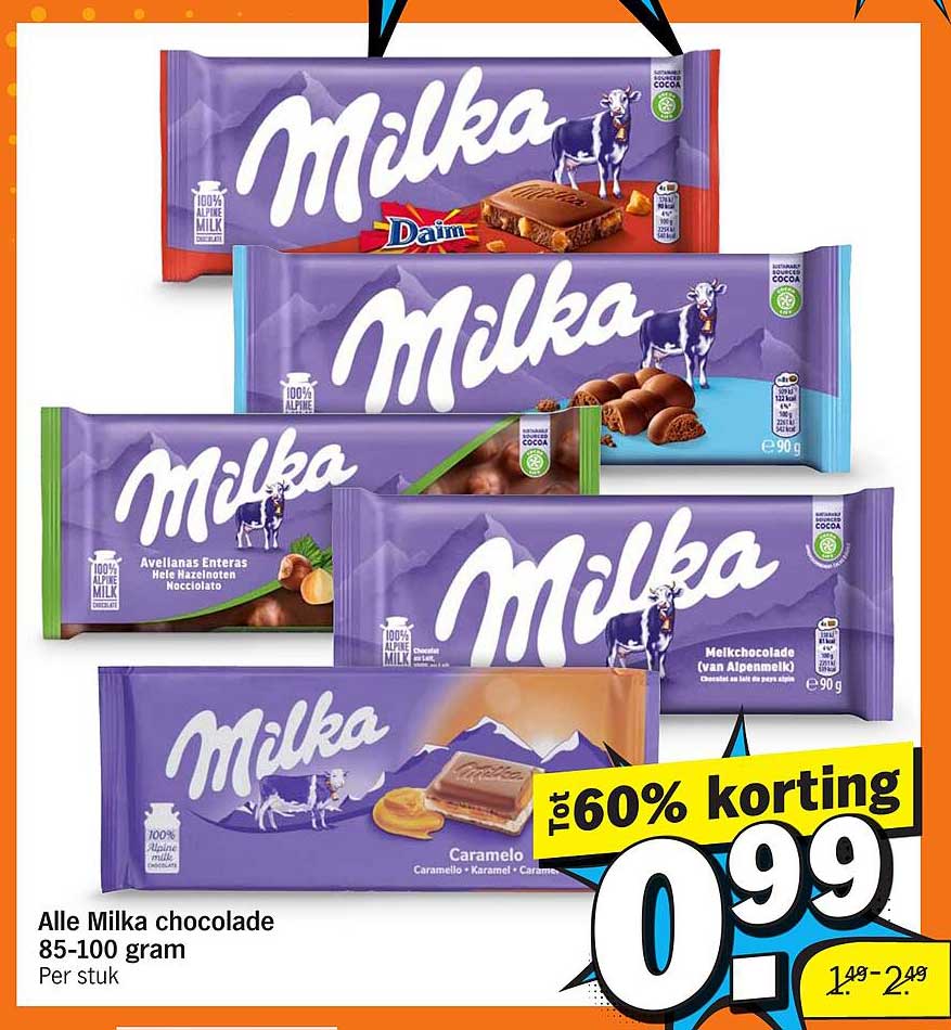 Alle Milka chocolade 85-100 gram
