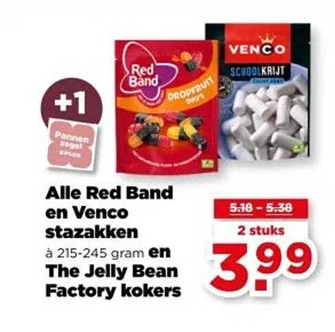 Alle Red Band en Venco stazakken à 215-245 gram en The Jelly Bean Factory kokers