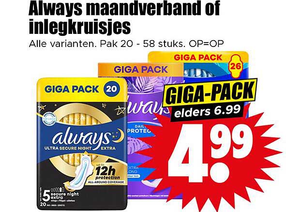 Always maandverband of inlegkruisjes