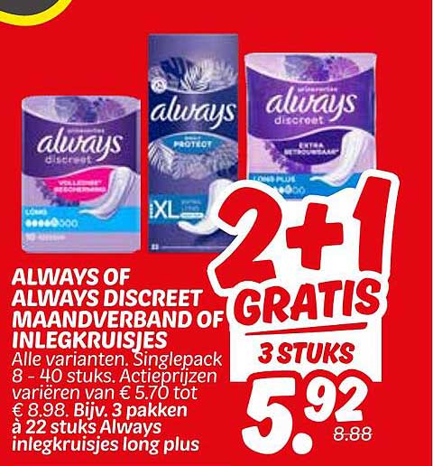 Always of Always Discreet maandverband of inlegkruisjes