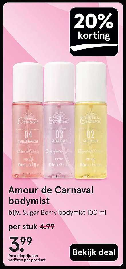 Amour de Carnaval bodymist bijv. Sugar Berry bodymist 100 ml