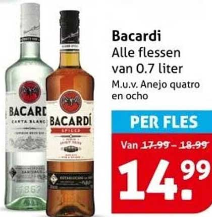 Bacardi Alle flessen van 0.7 liter M.u.v. Anejo quatro en ocho