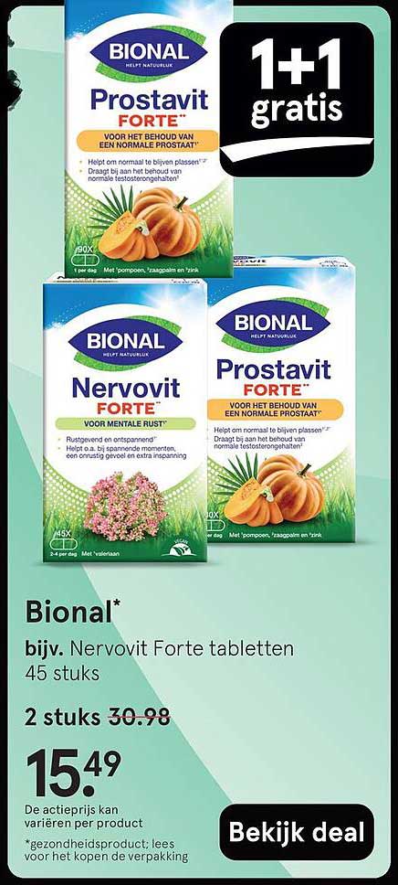 Bional bijv. Nervovit Forte tabletten 45 stuks 2 stuks 30.98