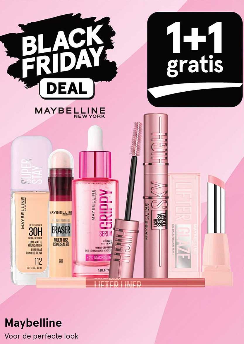 BLACK FRIDAY DEAL: 1+1 gratis op Maybelline producten