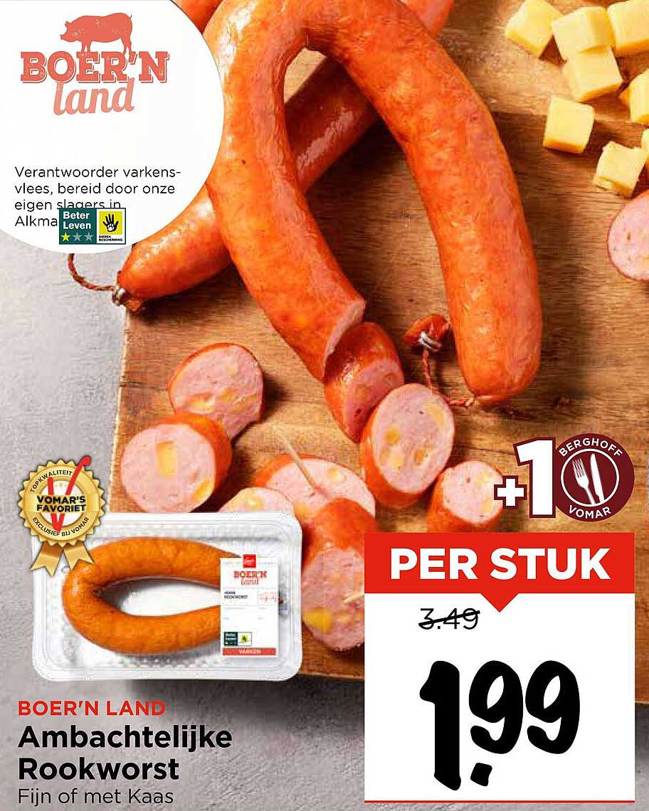 BOER'N LAND Ambachtelijke Rookworst Fijn of met Kaas