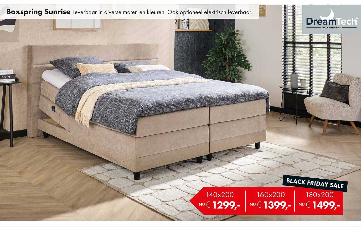 Boxspring Sunrise Leverbaar in diverse maten en kleuren. Ook optioneel elektrisch leverbaar.