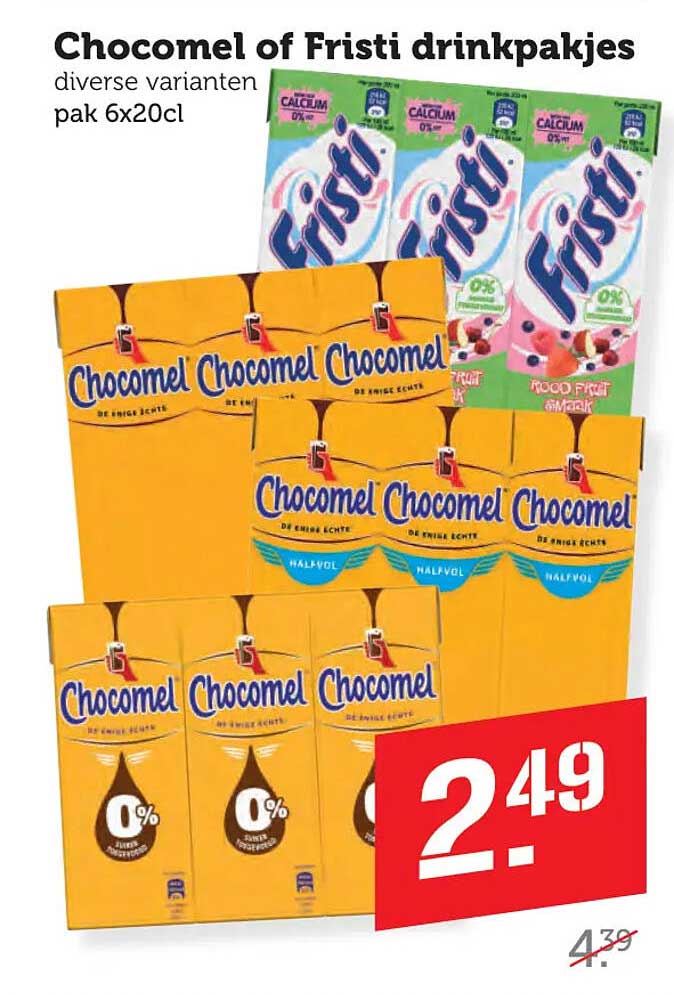 Chocomel of Fristi drinkpakjes diverse varianten pak 6x20cl