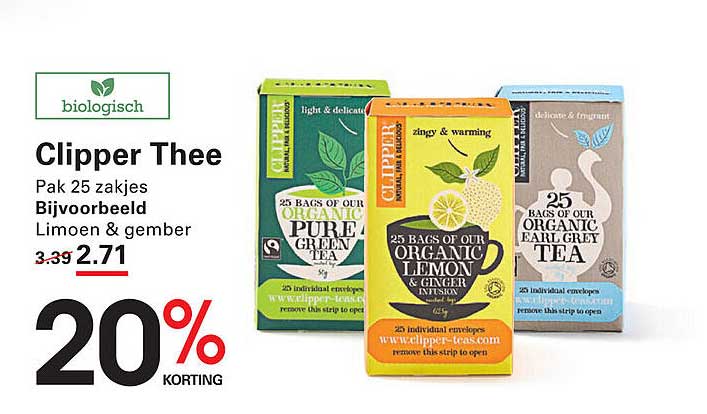 Clipper Thee Pak 25 zakjes Bijvoorbeeld Limoen & gember