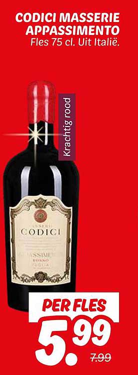 CODICI MASSERIE APPASSIMENTO Fles 75 cl. Uit Italië.