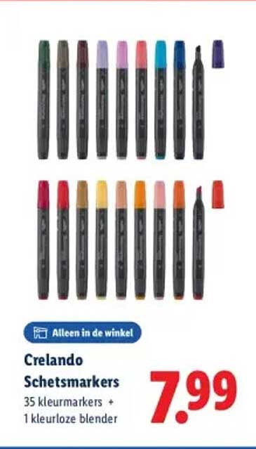 Crelando Schetsmarkers 35 kleurmarkers + 1 kleurloze blender