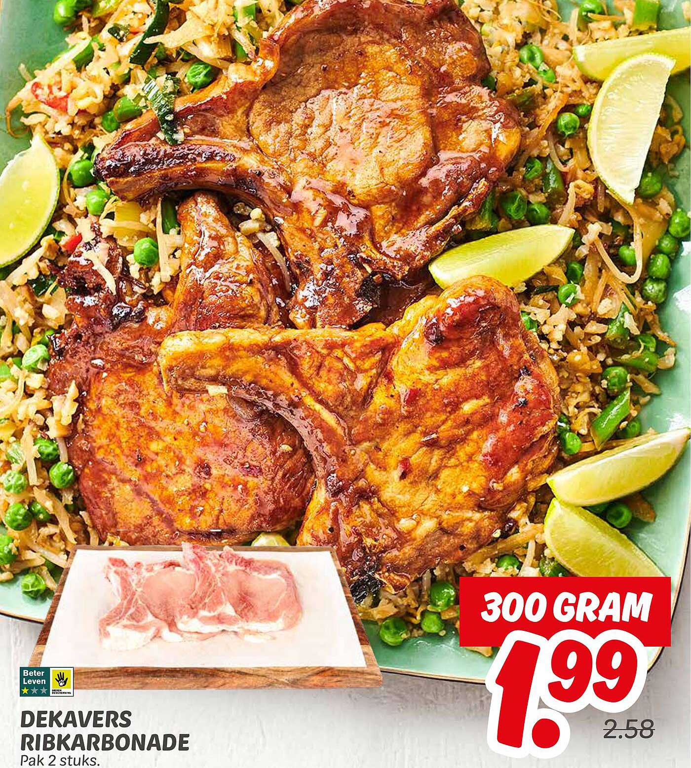 DEKAVERS RIBKARBONADE Pak 2 stuks.