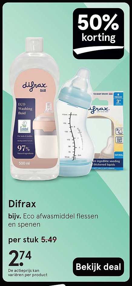 Difrax bijv. Eco afwasmiddel flessen en spenen
