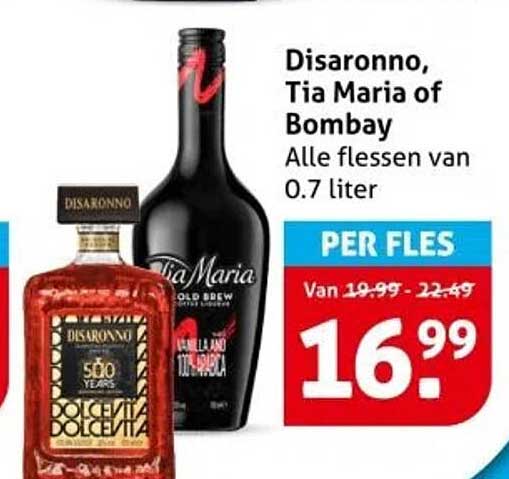 Disaronno, Tia Maria of Bombay - Alle flessen van 0.7 liter