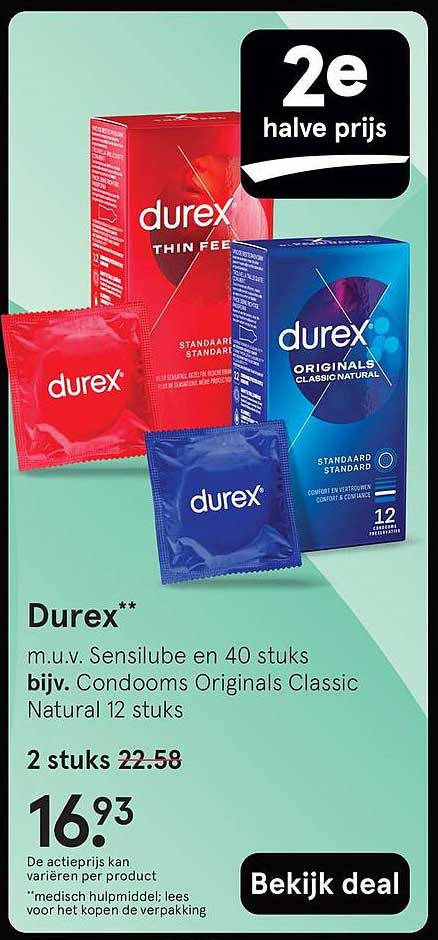 Durex** m.u.v. Sensilube en 40 stuks bijv. Condoms Originals Classic Natural 12 stuks