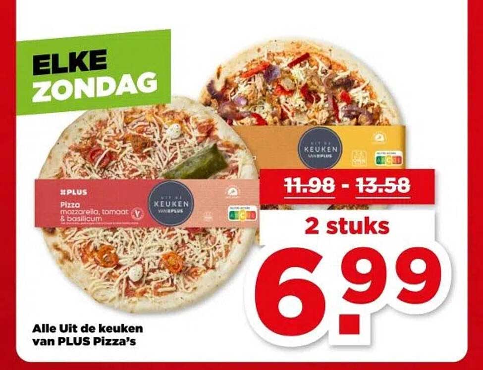 Elke zondag: 2 stuks PLUS pizza's voor slechts 6,99