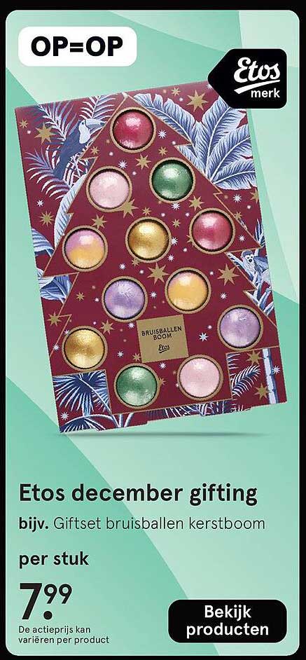 Etos december gifting bijv. Giftset bruisballen kerstboom